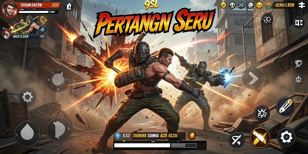 Screenshot antarmuka game 9SL menampilkan aksi pertarungan yang intens.