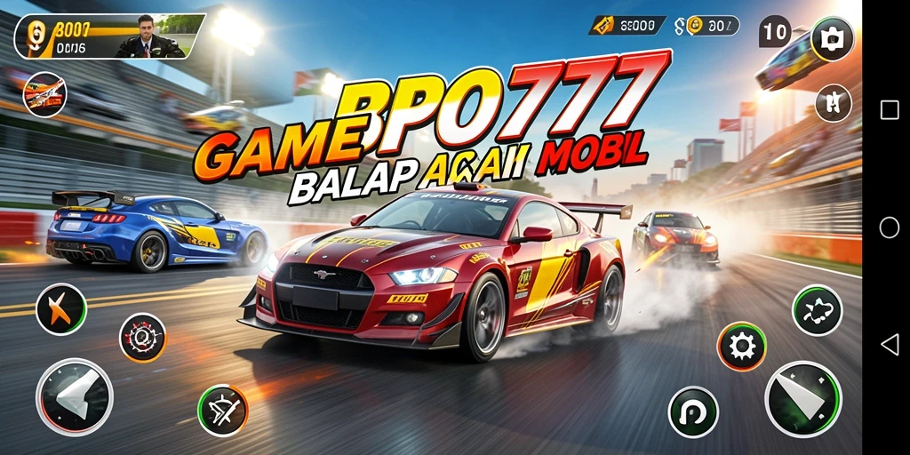 Screenshot BPO777 menampilkan aksi balap mobil yang mendebarkan di lintasan.