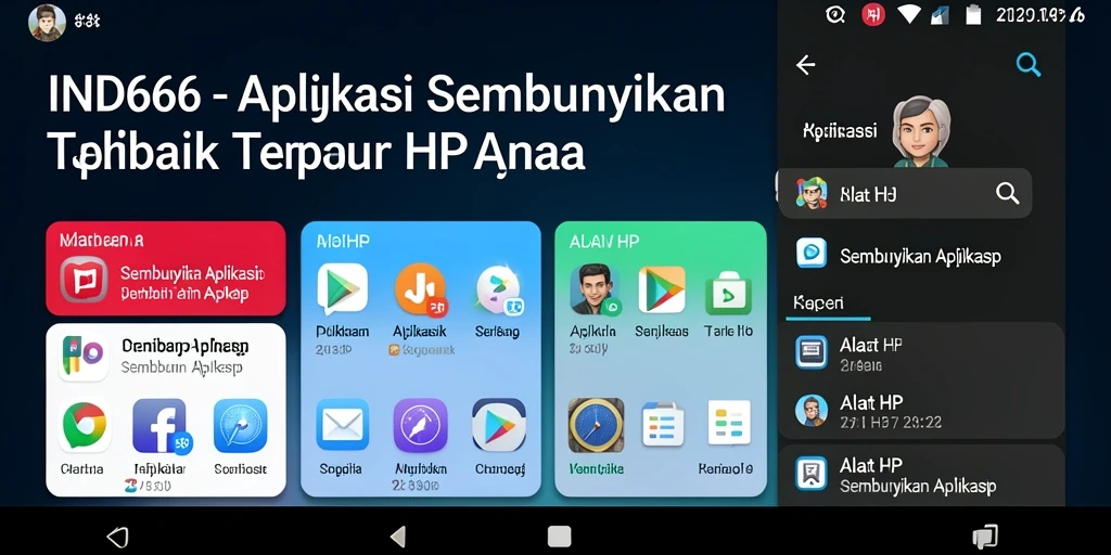 Tampilan utama aplikasi IND666 yang menampilkan fitur Sembunyikan Aplikasi.