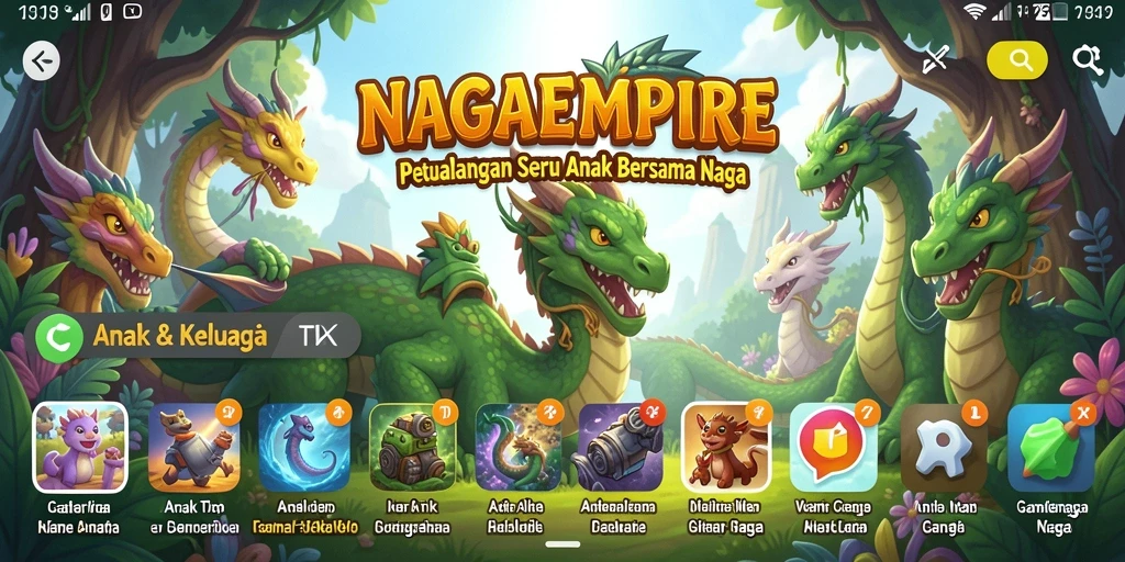 Tampilan antarmuka NAGAEMPIRE yang cerah dan menarik bagi anak-anak.
