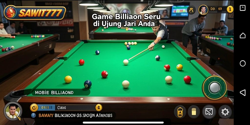 Antarmuka pengguna SAWIT777 dengan tampilan billiard yang menarik.